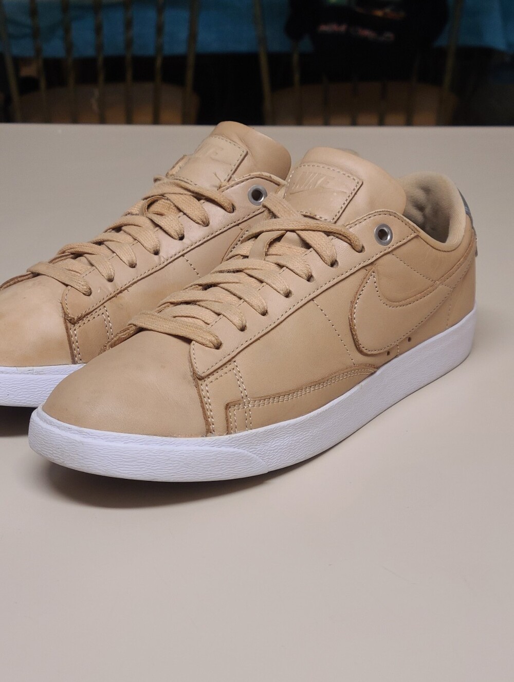 Nike Women's Beige Leather Low-Top Sneakers
